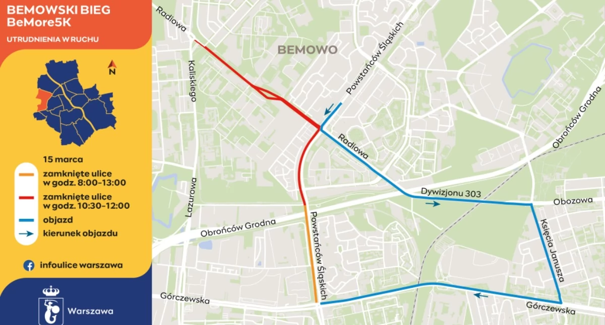 Bieganie, BeMore5K Bemowie niedzielę Duże utrudnienia ruchu - zdjęcie, fotografia